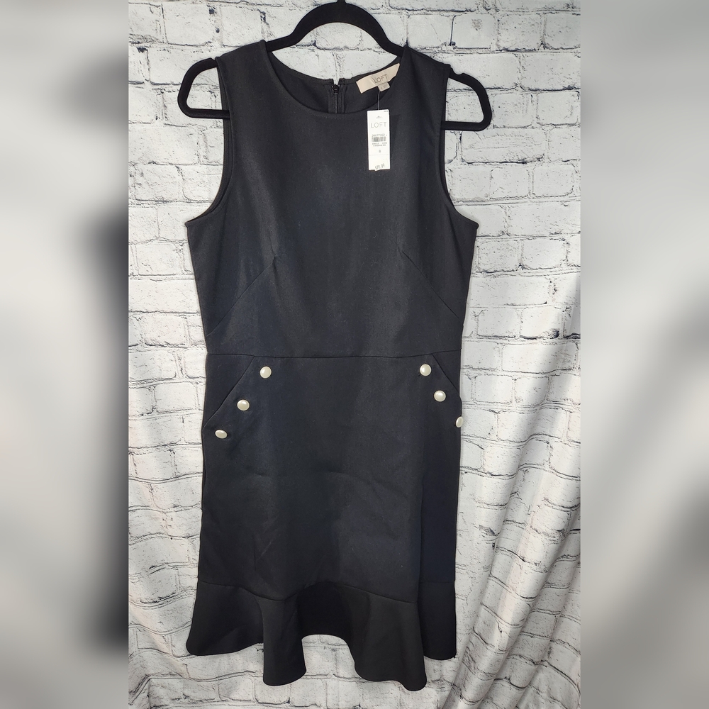 Loft‎ Sleeveless Black Mini Dress w/ Pockets Ruffle Size 8